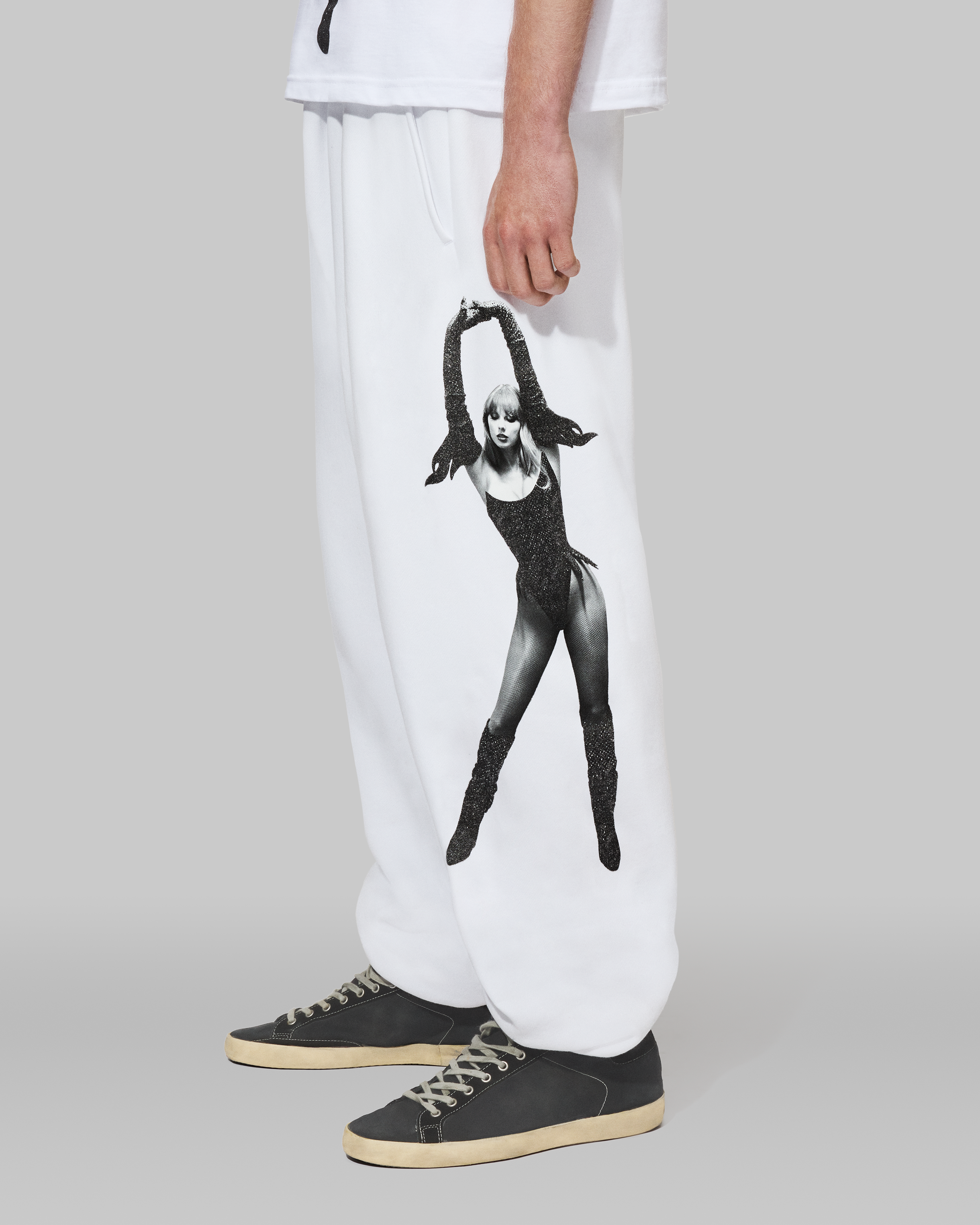 The Life of a Showgirl Shiny Bug White Sweatpants 2