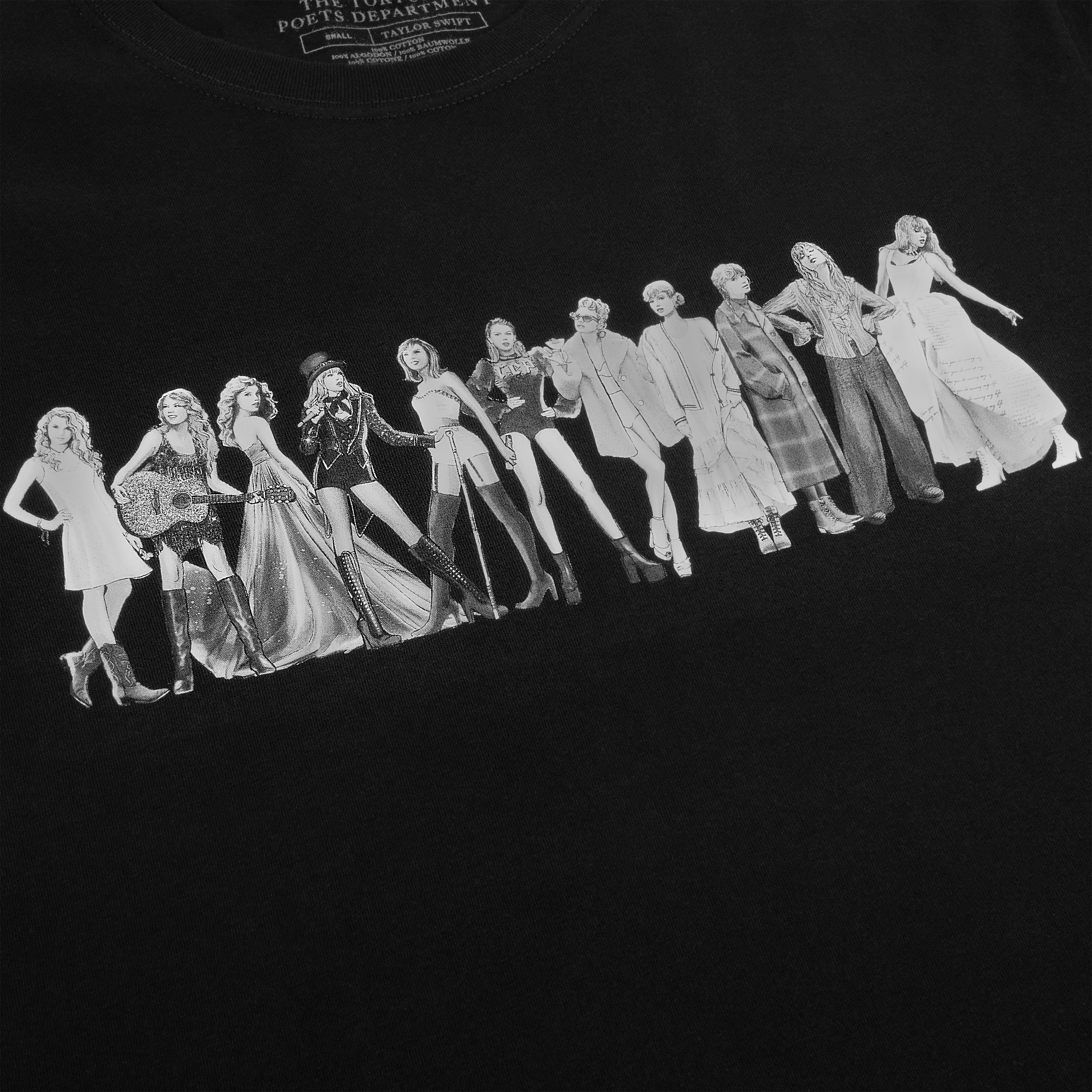 TTPD Eras Black T-Shirt Illustration Close Up