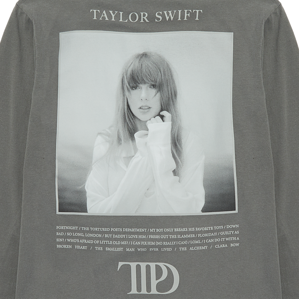 The Tortured Poets Department Gray Photo Long Sleeve T-Shirt Back Print Detail