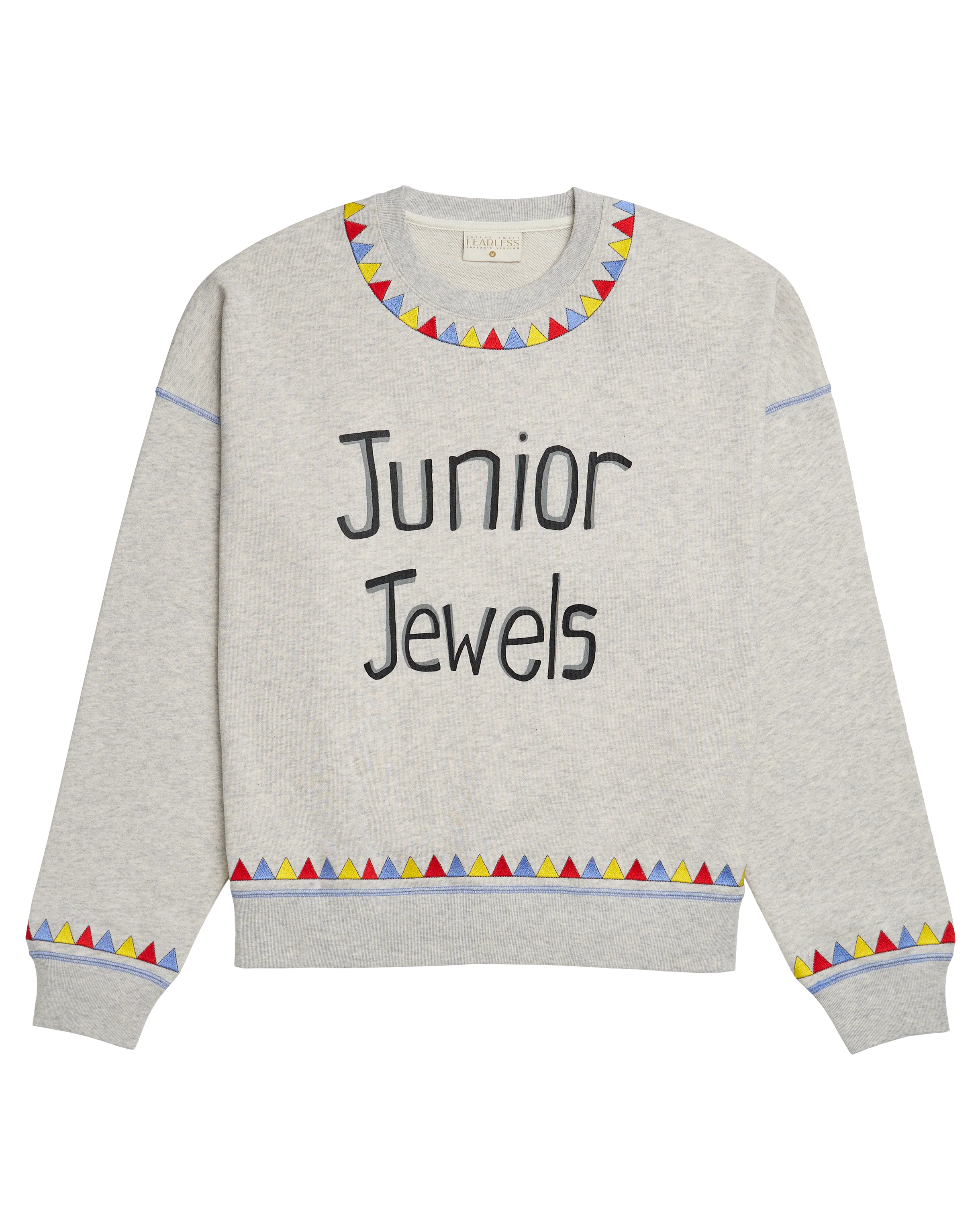 Gray sweatshirt with 'Junior Jewels' text 