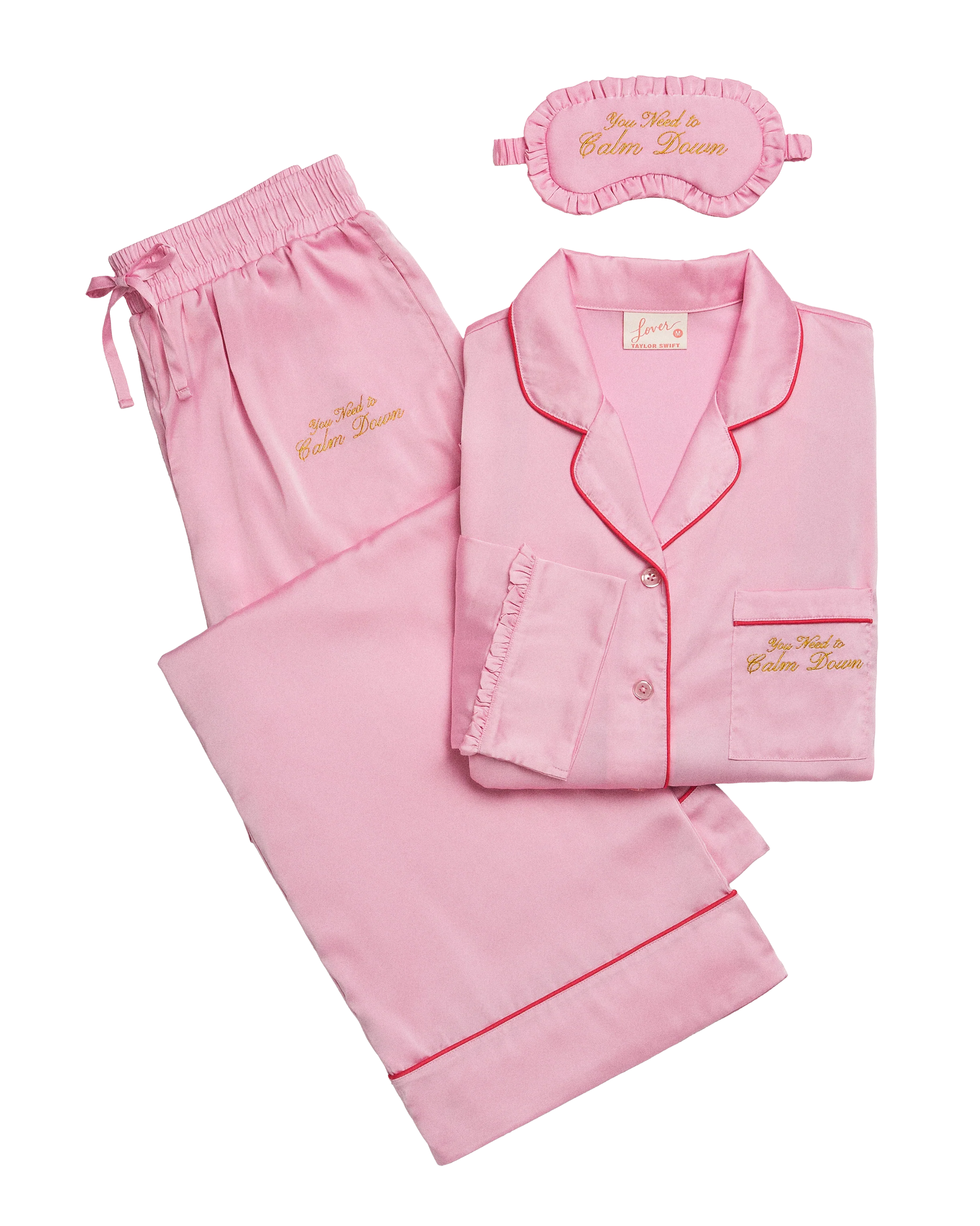 Pink pajama set with matching eye mask 
