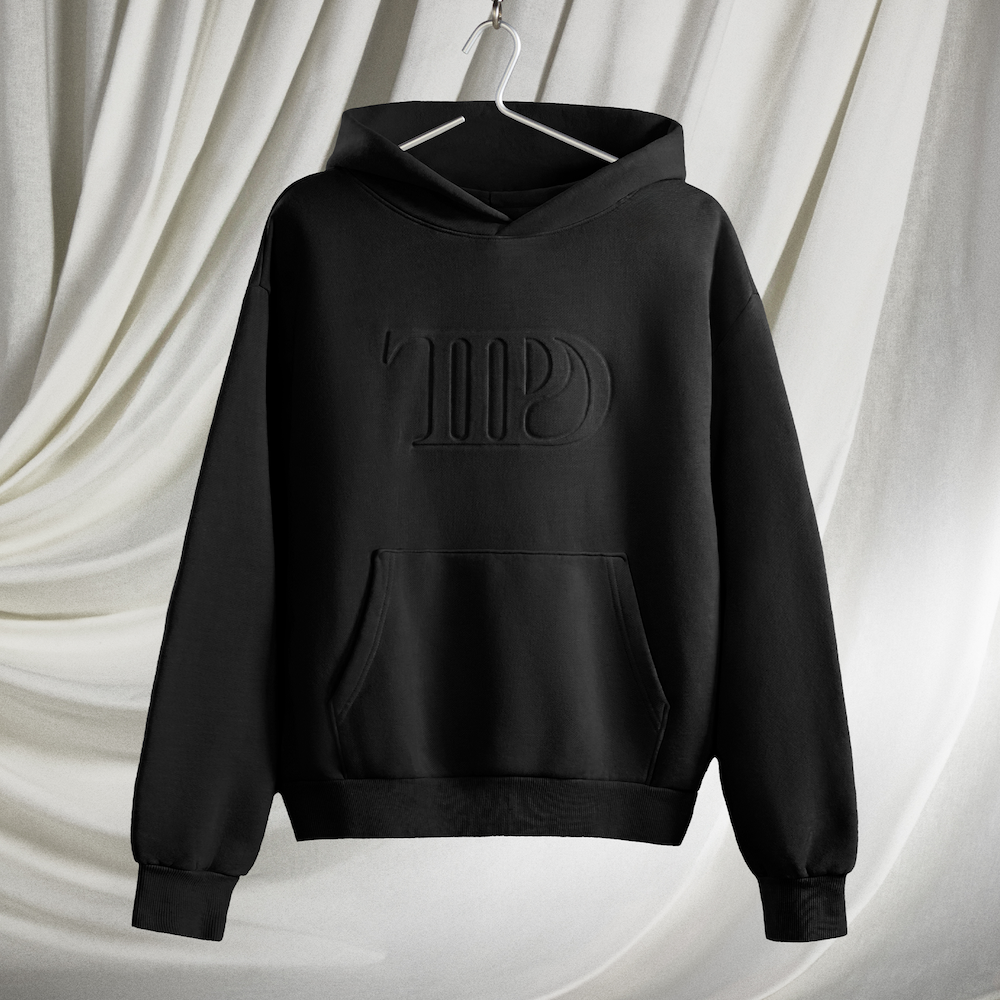 TTPD Black Embossed Hoodie Front Detail