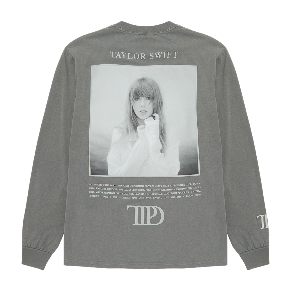 The Tortured Poets Department Gray Photo Long Sleeve T-Shirt Back