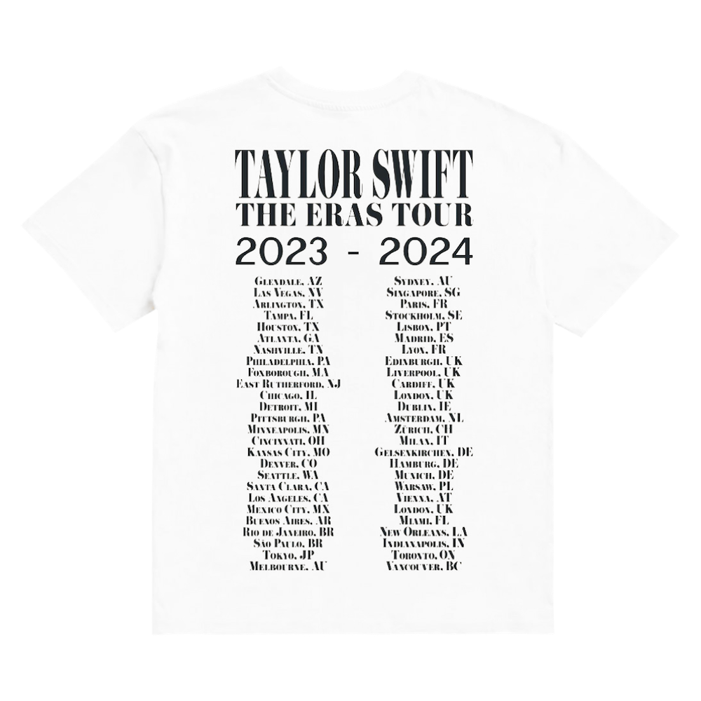 Taylor Swift The Eras Tour White T-Shirt, Australia Back