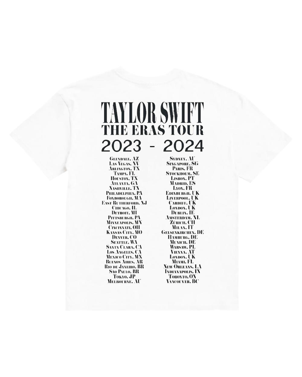Taylor Swift The Eras Tour White T-Shirt, Australia Back