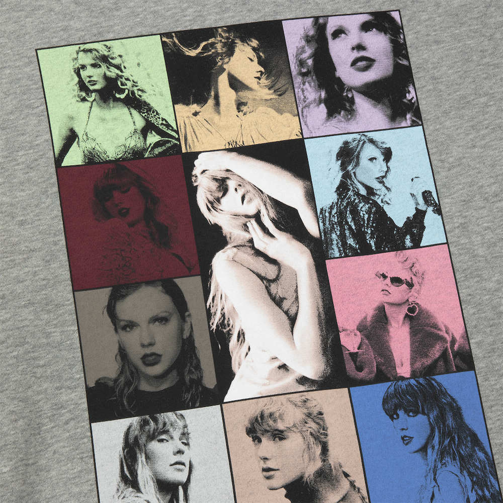Taylor Swift The Eras II Tour Gray Crewneck close up