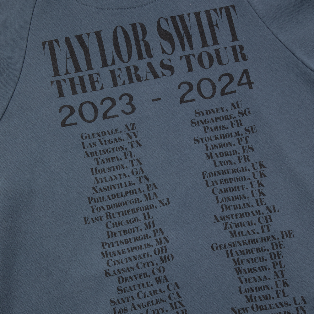 Taylor Swift The Eras II Tour Washed Blue Hoodie back close up