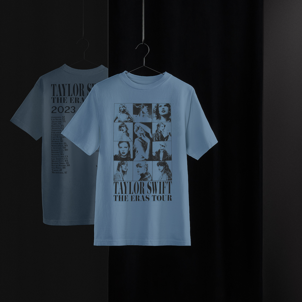 Taylor Swift The Eras Tour Blue T-Shirt on hanger