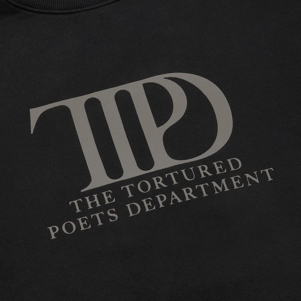 The Tortured Poets Department Black Crewneck Detail