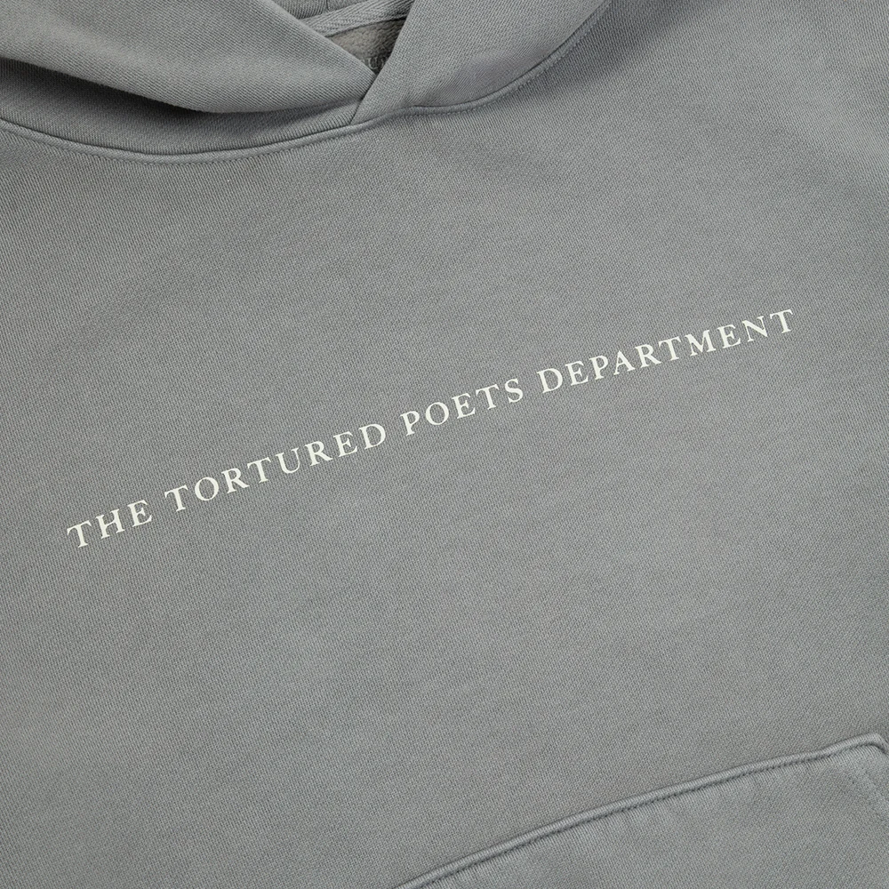 The Tortured Poets Department Gray Hoodie Front Detail