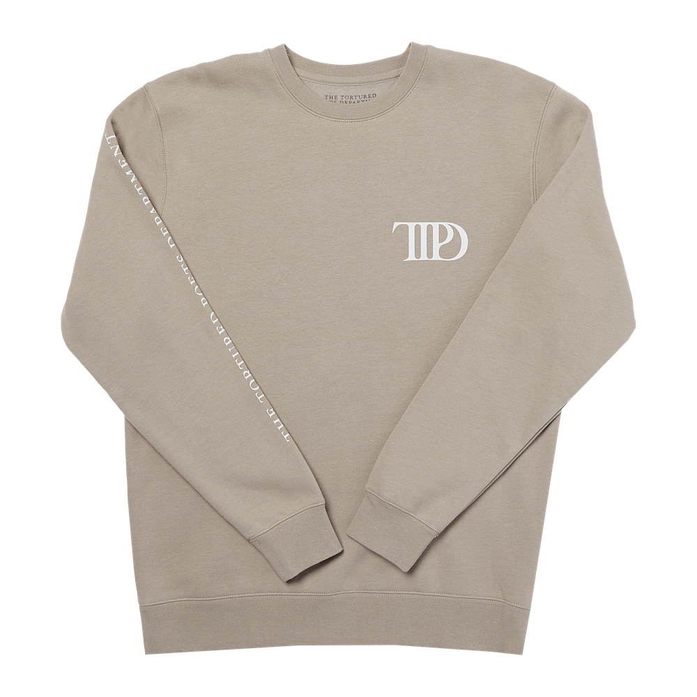 The Tortured Poets Department Beige Crewneck Arms Folded