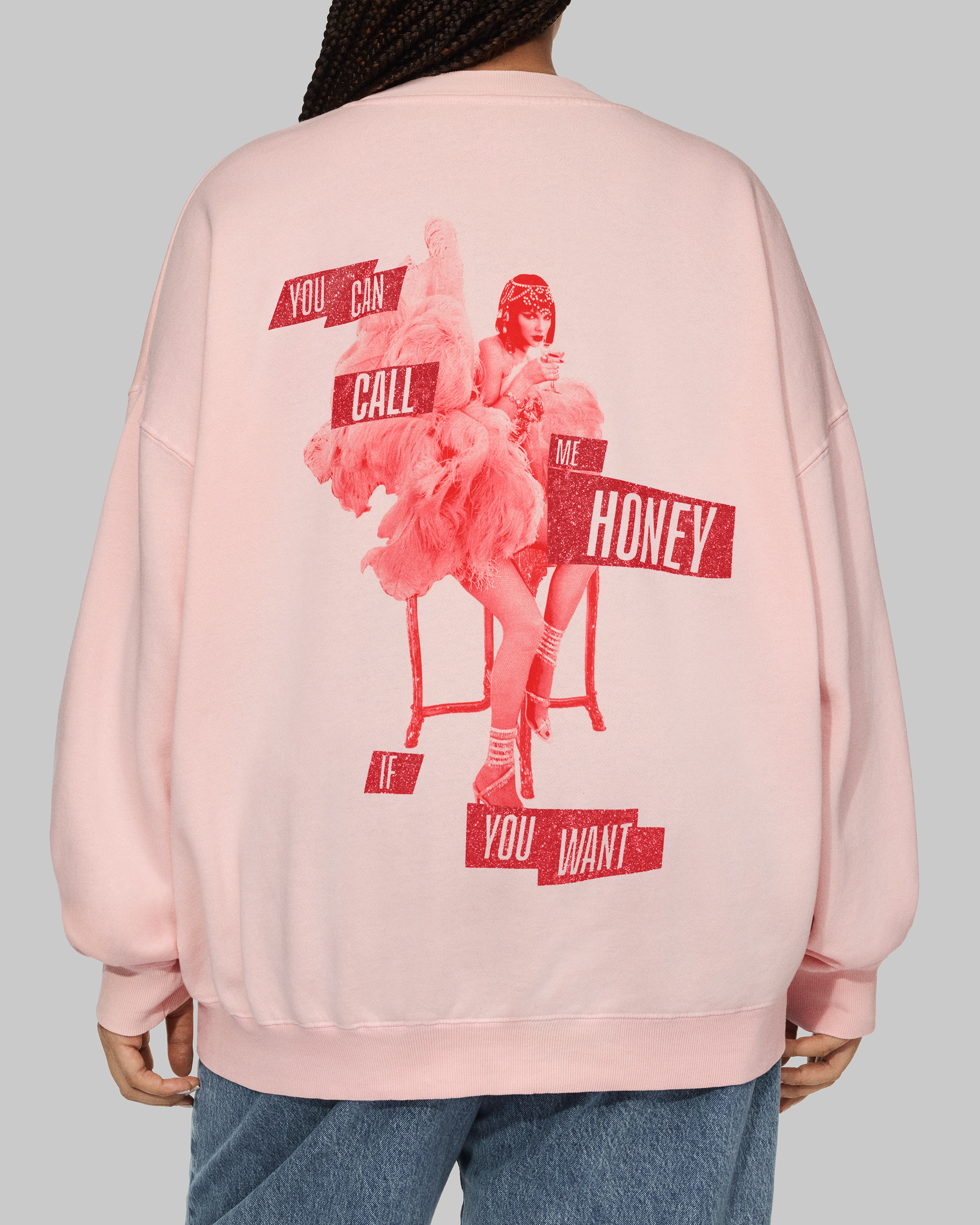 You Can Call Me Honey If You Want Pink Crewneck Sweatshirt-Back Model