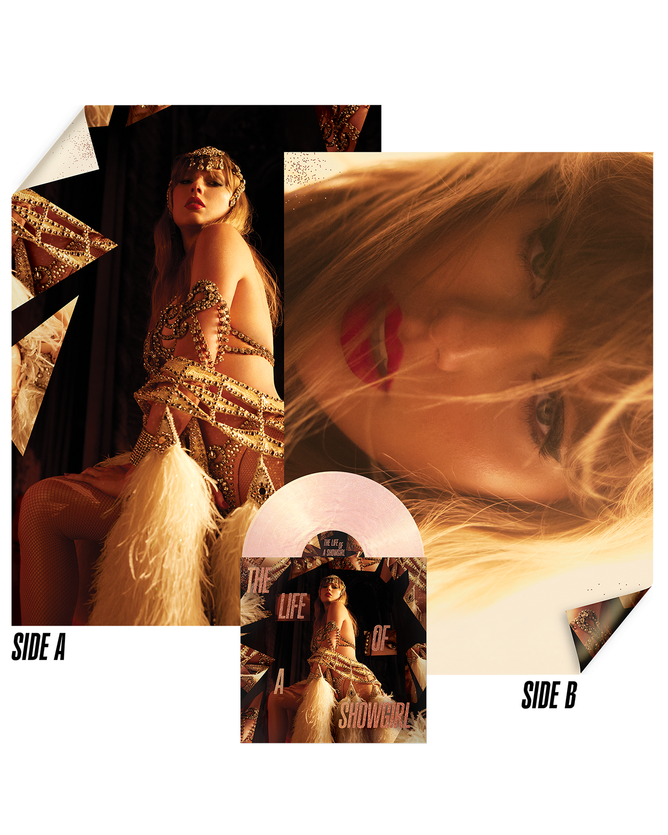 The Life Of A Showgirl: The Crowd Is Your King Edition (Summertime Spritz Pink Shimmer Vinyl) Vinyl + Poster Front and Back