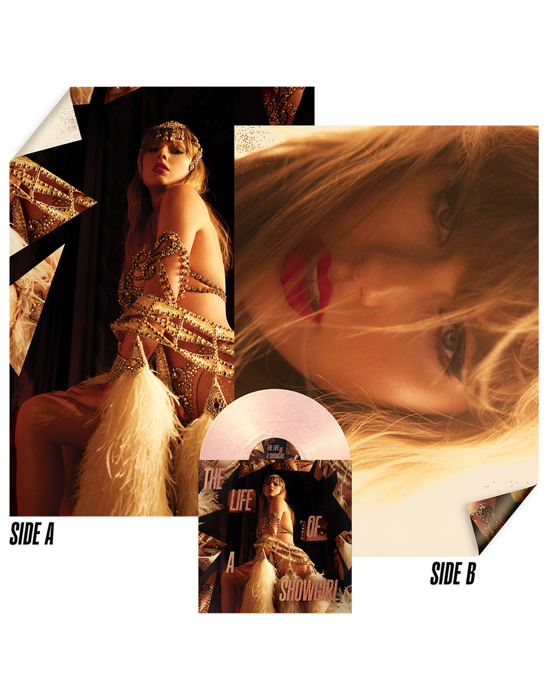 The Life Of A Showgirl: The Crowd Is Your King Edition (Summertime Spritz Pink Shimmer Vinyl) Vinyl + Poster Front and Back
