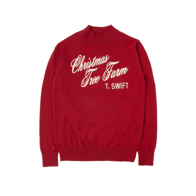 Christmas Tree Farm Red Knit Sweater Front