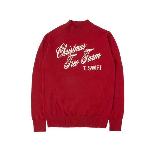 Christmas Tree Farm Red Knit Sweater Front