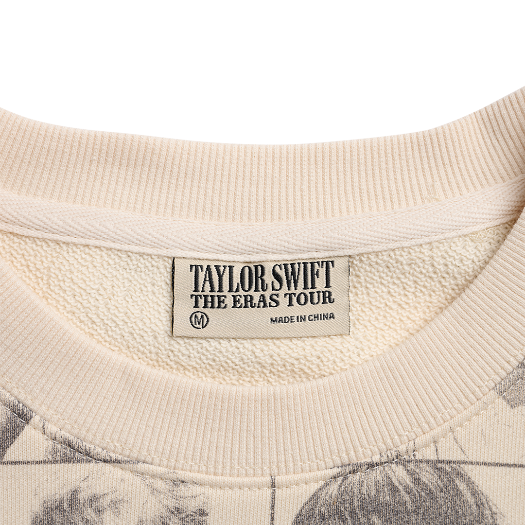 Taylor Swift The Eras Tour Cropped Beige Pullover Neckline Tag Detail